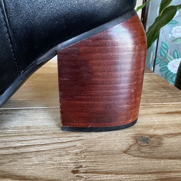 KELSI DAGGER BROOKLYN Black Leather Knit Over The Knee Curved Block Heel Boots - Picture 12 of 16